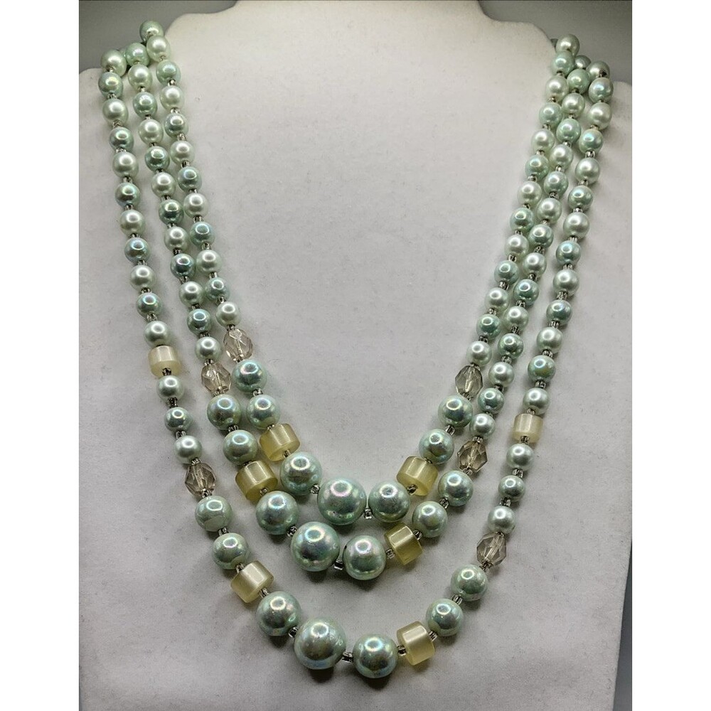 Teal Beaded Blue Multistrand Necklace Vintage Fashion Jewelry Art to Wear